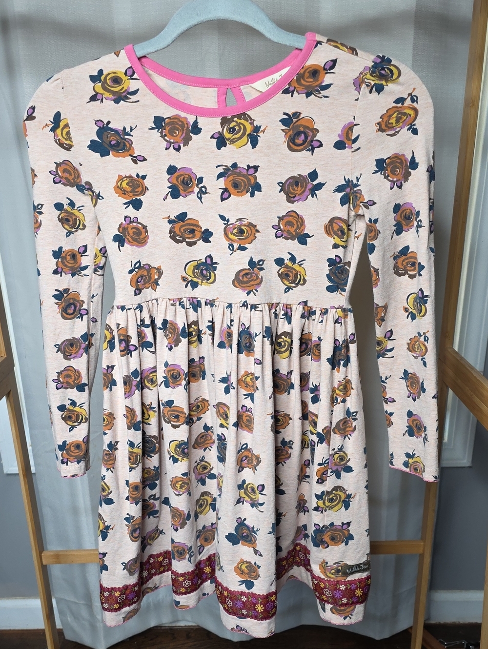 Matilda Jane Pink Floral Long Sleeve Dress with Navy & Mustard Roses